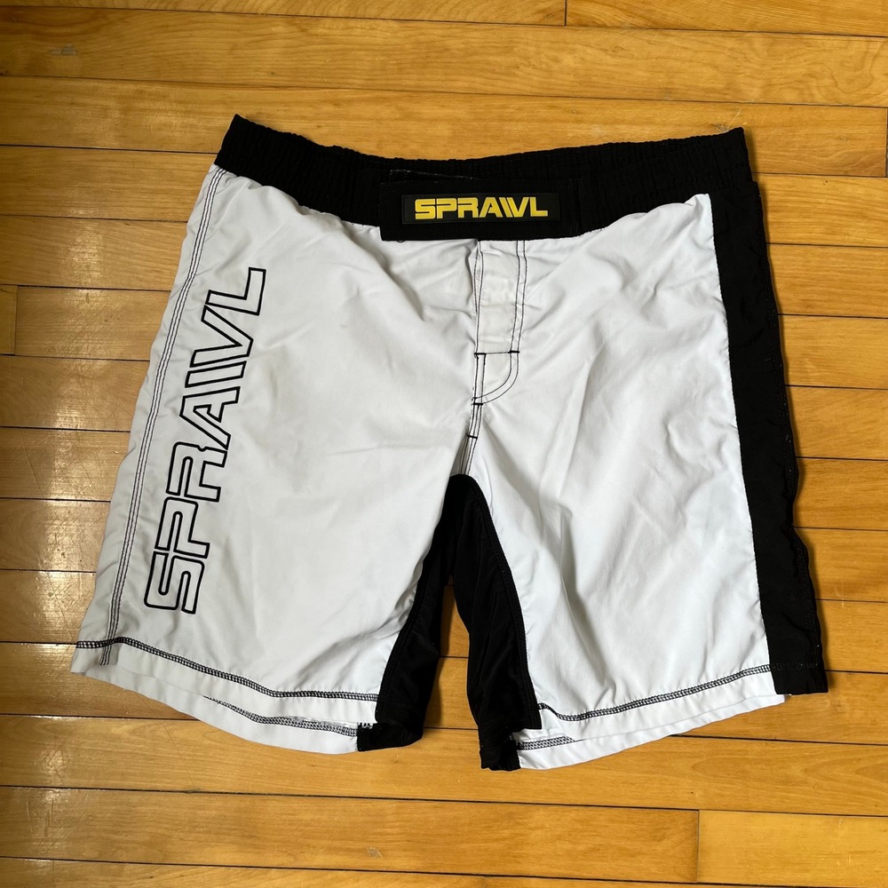 Sprawl Fight Short Co MMA Grappling Shorts White Black Mens Size 32 Waist